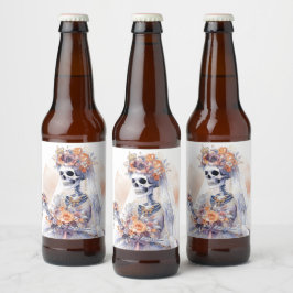 Rótulo Para Garrafa De Cerveja Halloween Watercolor Skeleton Beer Labels
