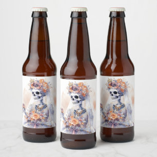 Rótulo Para Garrafa De Cerveja Halloween Watercolor Skeleton Beer Labels