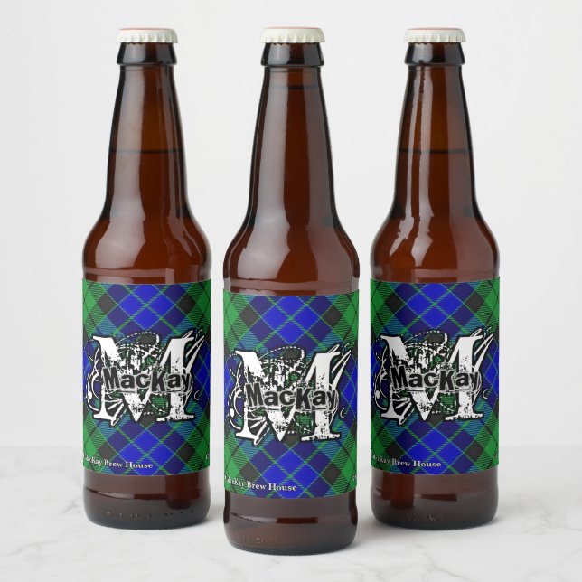 Rótulo Para Garrafa De Cerveja Happy Scotsman Clan MacKay Tartan Monograma (Garrafas)