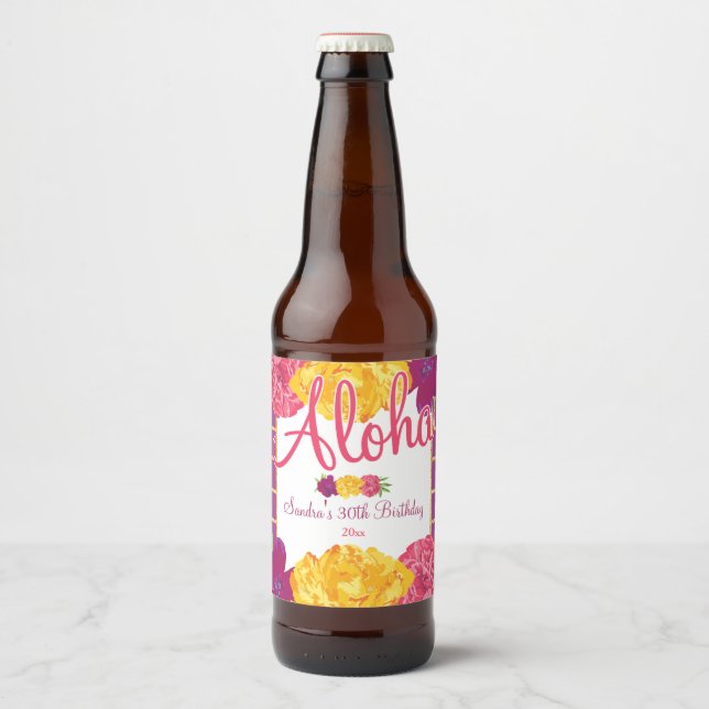 Rótulo Para Garrafa De Cerveja Hawaiian Luau, Floral (Frente)