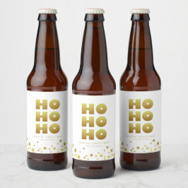 Rótulo Para Garrafa De Cerveja Ho Ho Ho | Natal divertido Branco e Dourado
