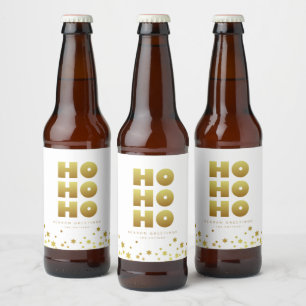 Rótulo Para Garrafa De Cerveja Ho Ho Ho Natal divertido Branco e Dourado