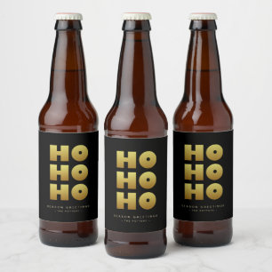 Rótulo Para Garrafa De Cerveja Ho Ho Ho   Simples Bot de cerveja preta e Dourada 