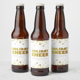 Rótulo Para Garrafa De Cerveja Holiday Cheers | Natal divertido Branco e Dourado