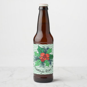 Rótulo Para Garrafa De Cerveja Holly Berries na Chevron