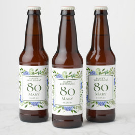 Rótulo Para Garrafa De Cerveja Hortênsias Azuis para o 80º Aniversário