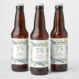 Rótulo Para Garrafa De Cerveja Hydrangeas Azuis para 75º Aniversário