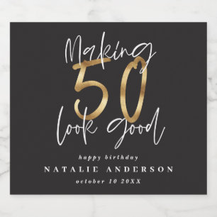 Rótulo Para Garrafa De Cerveja Imagens modernas, preto e ouro, 50 anos