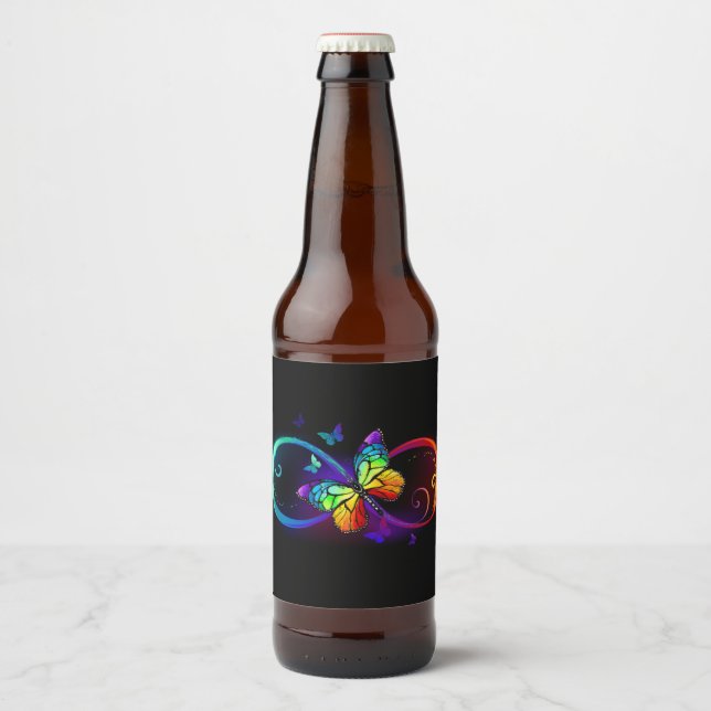 Rótulo Para Garrafa De Cerveja Infinidade vibrante com borboleta arco-íris a pret (Frente)