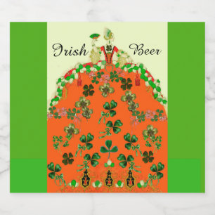 Rótulo Para Garrafa De Cerveja Irlandês verde da SENHORA ALARANJADO E dos TREVOS