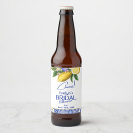 Rótulo Para Garrafa De Cerveja Italian Mosaic Blue Tile & Lemons Bridal Shower