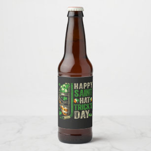 Rótulo Para Garrafa De Cerveja Jogador Feliz de Hóquei no Gelo com Truque de Chap
