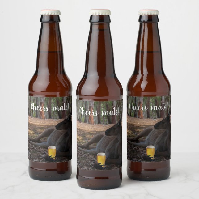 Rótulo Para Garrafa De Cerveja Kangaroo Relaxando com Cerveja Austrália Engraçado (Garrafas)