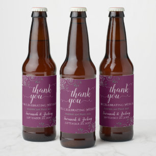 Rótulo Para Garrafa De Cerveja Lace prateado elegante no casamento do gabinete Ob