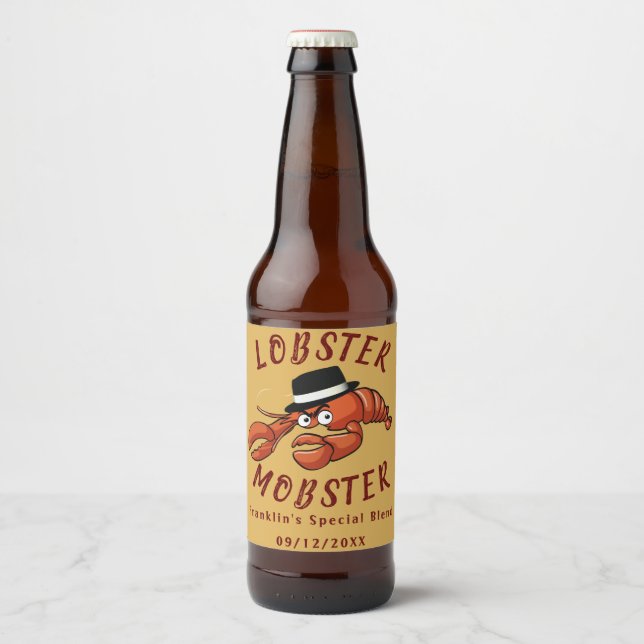 Rótulo Para Garrafa De Cerveja Lagosta Magosta 🦞 Gangster De Cartoon De Olhos Am (Frente)