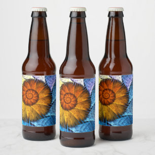 Rótulo Para Garrafa De Cerveja Laranja Floral Amarelo Azul Abstrato Art