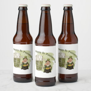 Rótulo Para Garrafa De Cerveja Leprechaun e Ruas de Cerveja Verde.
