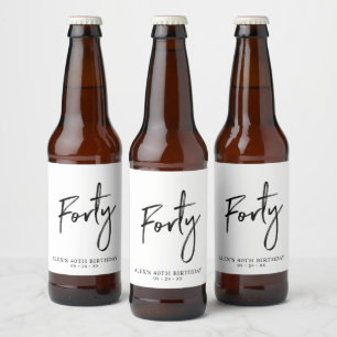 Rótulo Para Garrafa De Cerveja Letras Pretas Quarenta   Festa de Aniversário de 4
