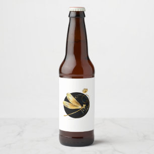 Rótulo Para Garrafa De Cerveja libélula ouro em círculo preto