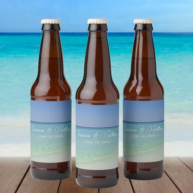 Rótulo Para Garrafa De Cerveja Linda fotografia de praia Casamento personalizável (Criador carregado)