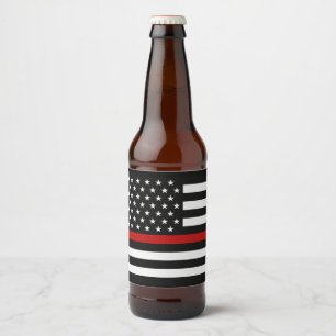 Rótulo Para Garrafa De Cerveja Linha vermelha fina bandeira do sapador-bombeiro