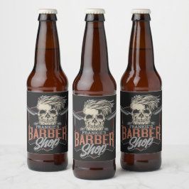 Rótulo Para Garrafa De Cerveja Loja de Barbeiro Personalizada Caveira e Navalhas 