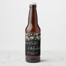 Rótulo Para Garrafa De Cerveja Luzes de Corda Assinatura Casamento Preto Branco