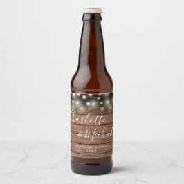 Rótulo Para Garrafa De Cerveja Luzes de Corda Assinatura de Madeira Rústica Casam