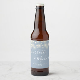 Rótulo Para Garrafa De Cerveja Luzes de Corda Assinatura Script Casamento Azul Em