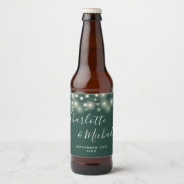 Rótulo Para Garrafa De Cerveja Luzes de Corda Assinatura Script Casamento Esmeral