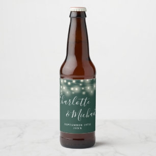 Rótulo Para Garrafa De Cerveja Luzes de Corda Assinatura Script Casamento Esmeral