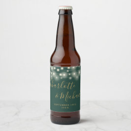 Rótulo Para Garrafa De Cerveja Luzes de Corda Assinatura Script Verde Casamento D