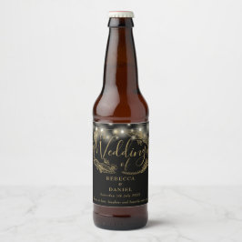 Rótulo Para Garrafa De Cerveja Luzes de Corda Florais Preto e Dourado Casamento