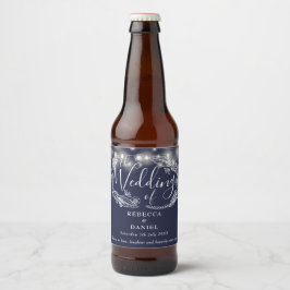 Rótulo Para Garrafa De Cerveja Luzes de Corda Floral Casamento Azul Marinho