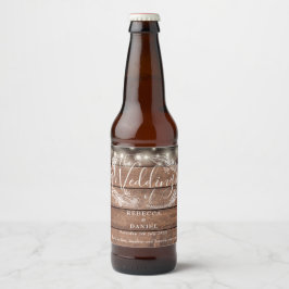 Rótulo Para Garrafa De Cerveja Luzes de Corda Floral Rústico Casamento de Madeira