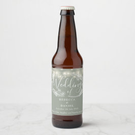 Rótulo Para Garrafa De Cerveja Luzes de Corda Floral Verde Salvia Casamento
