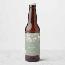 Rótulo Para Garrafa De Cerveja Luzes de Corda Verde Sálvia Flora Verdura Casament