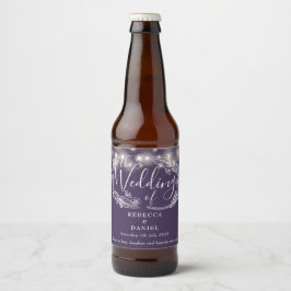 Rótulo Para Garrafa De Cerveja Luzes Florais Modernas de Corda Roxo Casamento