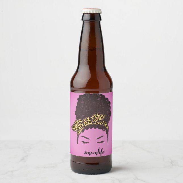 Rótulo Para Garrafa De Cerveja Mãe Vida, Black Afro Messaging Bun, Afro-Americano (Frente)