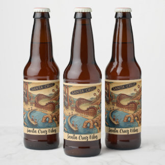 Rótulo Para Garrafa De Cerveja Mapa Caprichoso de Santa Cruz Califórnia UCSC Boar