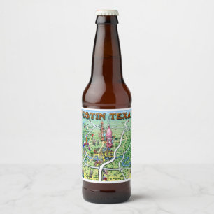 Rótulo Para Garrafa De Cerveja Mapa de Cartoons de Austin Texas