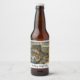 Rótulo Para Garrafa De Cerveja Mapa Ilustrado de Santa Cruz Califórnia UCSC Cais