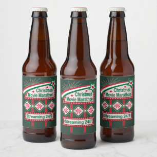 Rótulo Para Garrafa De Cerveja Maratona Retro Marquee Festiva do Filme de Natal
