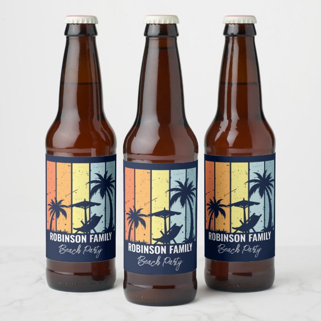 Rótulo Para Garrafa De Cerveja Marinho Personalizado do Partido Retro Beach legal (Garrafas)