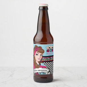 Rótulo Para Garrafa De Cerveja Menina Pin-acima, Checkered & leopardo