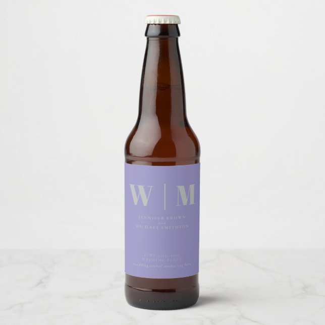 Rótulo Para Garrafa De Cerveja Minimal Modern Lavender Silver Drink Wedding (Frente)