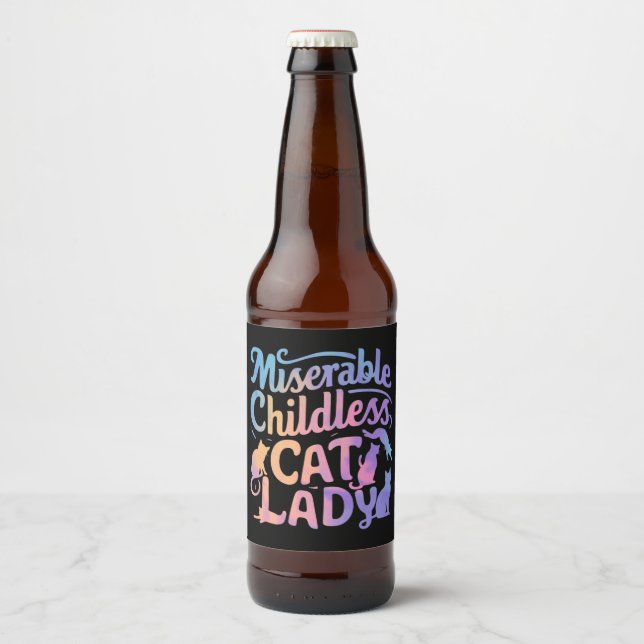 Rótulo Para Garrafa De Cerveja Miserável Mulher de Gatos sem Filhos (Frente)