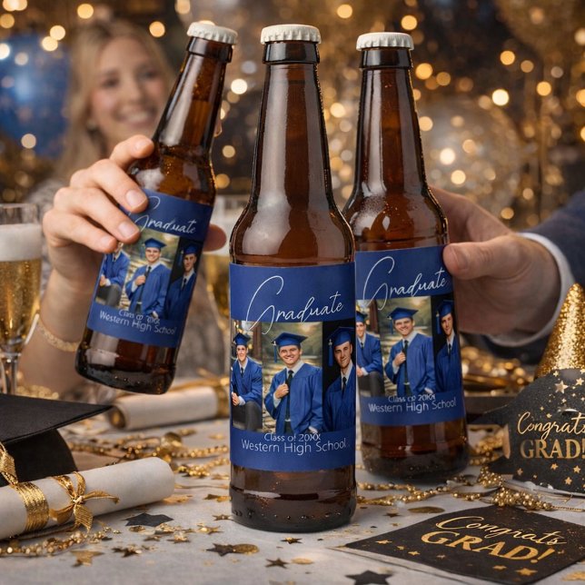 Rótulo Para Garrafa De Cerveja Modern Graduation Party Photo Display (Criador carregado)