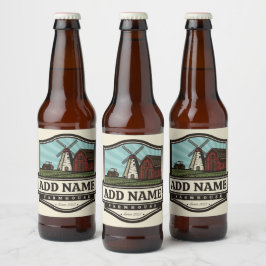 Rótulo Para Garrafa De Cerveja Moinho de Vento Antigo Rústico com Nome Personaliz