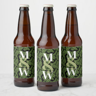 Rótulo Para Garrafa De Cerveja Monograma de Impressão de Planta de Folha Tropical
